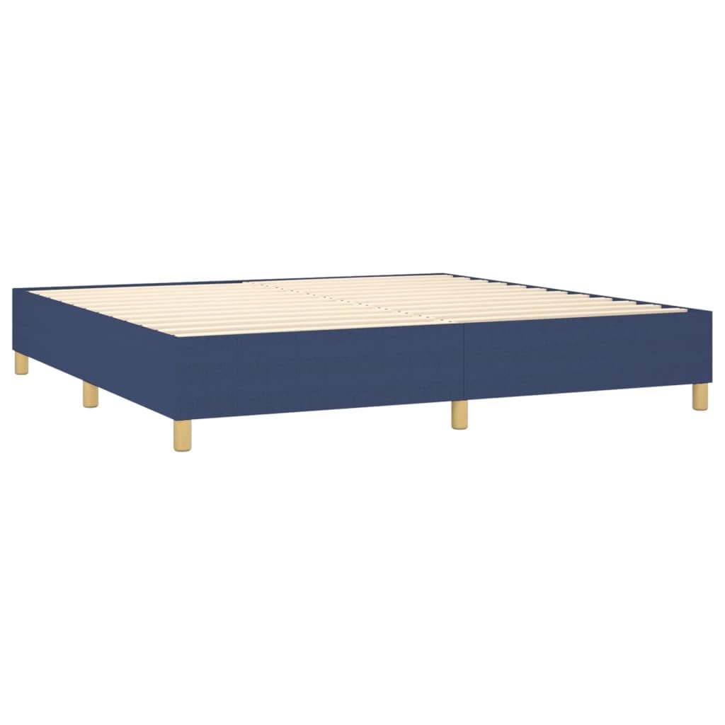 Letto a molle con materasso blu, 200 x 200 cm, in tessuto, con testiera, letto matrimoniale, con coprimaterasso e molle insacchettate, per chi dorme sulla schiena e sulla pancia