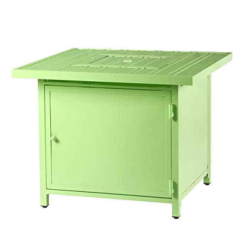 Image of Oakland Living Square 32 in. x 32 in. Aluminum Propane Fire Pit Table with Glass Beads, Two Covers, Lid, 37,000 BTUs in Green Finish