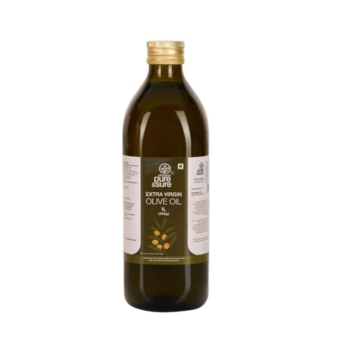 Image of Pure & Sure Extra Virgin Olive Oil 1Ltr | 100% Natural and Cold Extracted | Perfectly Edible for Salads, Dressing & Much More | Healthy with Zero Cholesterol & Low Fat | Imported from Spain