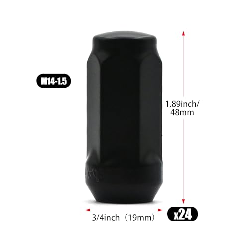 Image of 24pcs M14X1.5 Black Wheel Lug Nuts, 3 /4 inch Hex 1.9inch Tall Conical Seat Close End Bulge Acorn Lug Nuts
