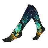 VFSAfiwaf Calcetines de compresión con estampado de luciérnagas y linternas, para mujeres y hombres (hasta la rodilla, pantorrilla ancha, coloridos, novedosos, divertidos, lindos, las mejores medias
