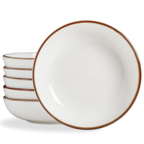 ONEMORE 30 Oz Porcelain Salad Pasta Bowls, Shallow & Wide Bowls Plates Set of 6, Large Ceramic Serving Bowls for Soup, Dessert, Pizza, Fruit. Microwave & Dishwasher Safe Kitchen Dinnerware, White