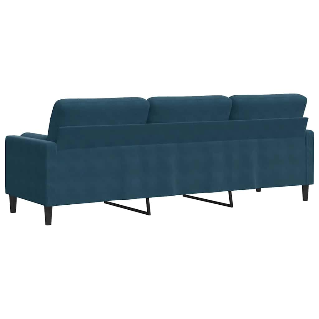 Divano a 3 posti in velluto blu con cuscino decorativo, 210 cm, per soggiorno, salotto e camera degli ospiti, mobili imbottiti con robusta struttura in metallo, design moderno, comoda seduta