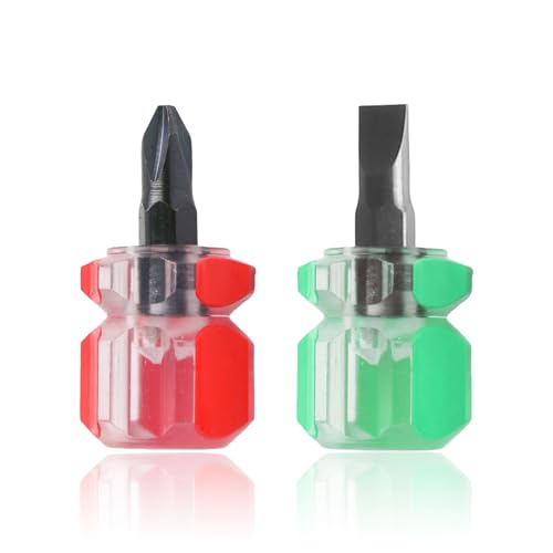 2Pcs Stubby Screwdrivers,Short Small Phillips Head Screwdriver Tool Set,Engineer Pocket Multi Angle Bit Screw Handle Tools,Hand Mini Draper,Drivers Demolition Right Torque Slotted Vessel for Worklight