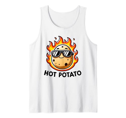 Lindo Juego de palabras de comida divertida de dibujos animados Kawaii en el fuego Patata caliente Camiseta sin Mangas