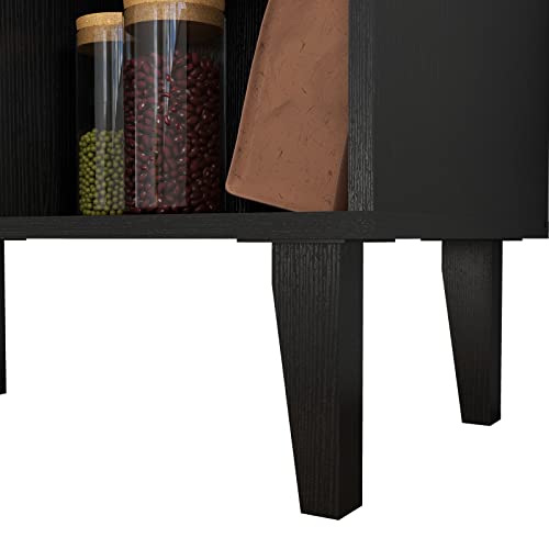 Panana Buffet Sideboard Serving Cabinet with 2 Doors and Shelves Storage Cabinet (Black)