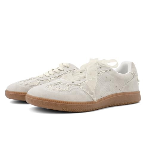 UBWDU Lace Fashion Ballet Sneakers for Women 2025 – Trendy Cute Crochet Ribbon Lace-Up Casual Spring Shoes4