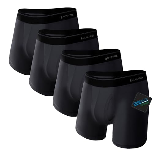 BRISIRA Coolmax Mens Underwear Performance Moisture-Wicking Anti-Chafing Cooling Mens Boxer Briefs for Sports Daily Wear