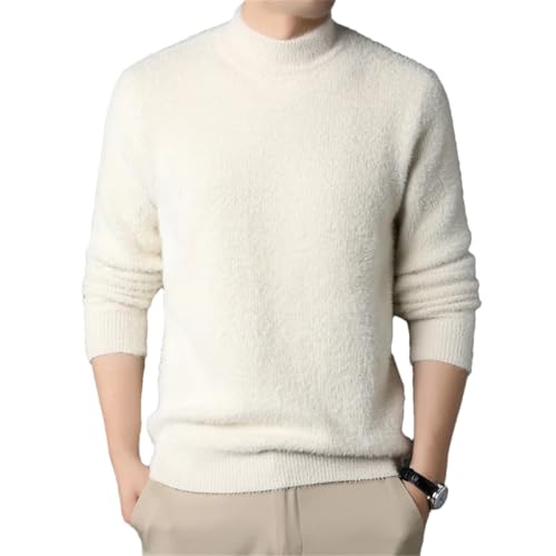 Dcvmvmn Men Thick Wool Half High Collar Winter Sweater Knitted Bottoming Warm Causal Sweater White