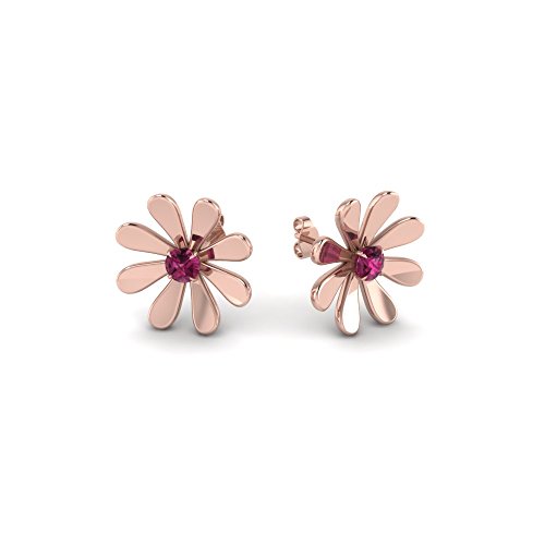 Pendientes de botón con flor brillante y diseño redondo chapado en oro rosa 18k