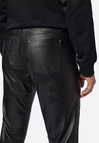 Genuine Leather Pants Men Motorcycle Biker 5 Pockets Pure Black Leather Jeans Style Trouser for Riding2