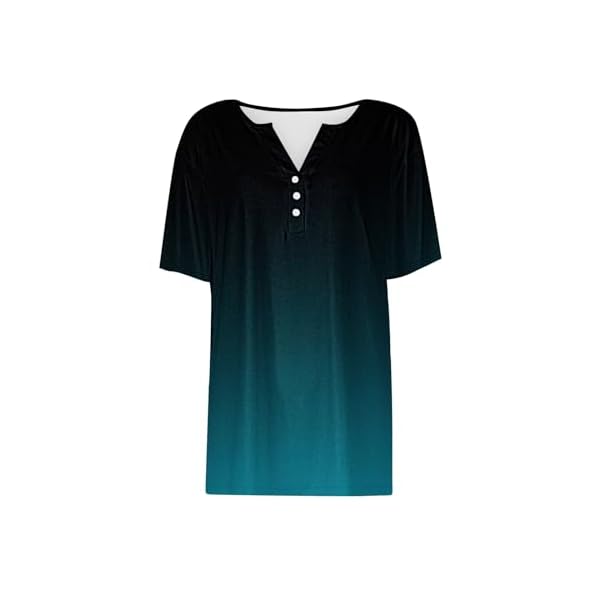 Summer Tops for Women 2024 Trendy Ombre V Neck Button Shirts Short Sleeve Loose Tunic Dressy Casual Tshirt Blouses - Image 5