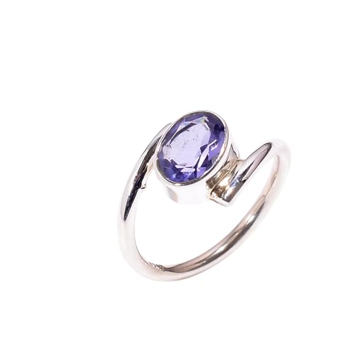 Elegance 8X6 mm Handmade Rings Bezel Set Gemstone 925 Sterling Silver Statement Ring For Women Christmas Promise Ring Size Gift For Women, Girl, Anniversary Gift, Christmas. (tanzanite, 6)