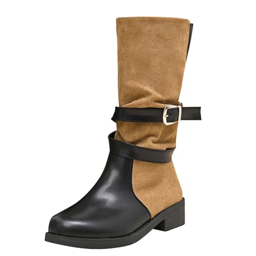 Bottes mi-mollet en daim marron avec boucle noire