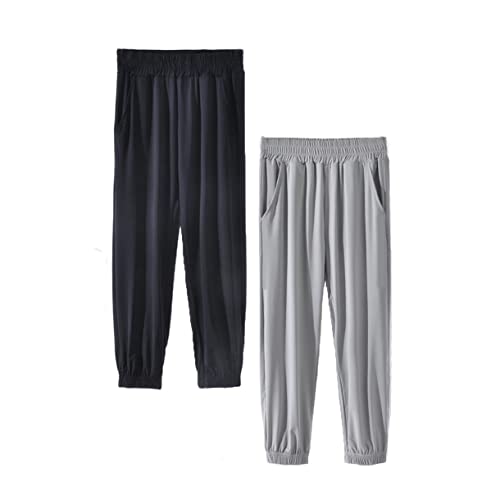 ABALACOCO 2 Pcs Boy's Summer Casual Baggy Harem Pants Dance Lightweight Loose CoolFeel Jogger Sport Running Trousers
