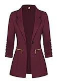 Genhoo Womens Fashion Cotton Single Button Work Office Long Blazer Jacket Suit Wine Red XL