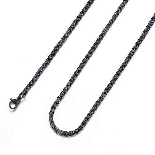 U7 Largeur 3MM Chaîne Homme 51cm Noir Acier Inoxydable Chaine pour Pendentif Hip Hop Chain Necklace Chaine Acier Inoxydable Homme