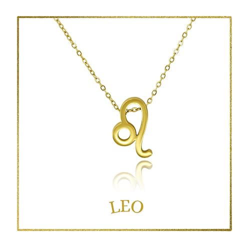 Image of Lunarié 18K Gold Plated Stainless Steel Zodiac Necklace with Gift Box Dainty Horoscope Sign Pendant Jewellery for Women & Men, Birthday, Anniversary, Christmas, Graduation, or Mother’s Day Gift (Leo)
