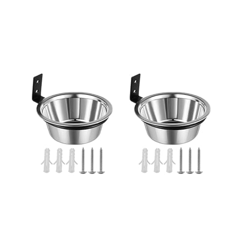 Stainless Steel Wall Mounted Dog Feeder,2 Pack Adjustable Hanging Pet Bowl, Collapsible Elevated Dog Bowls, 90° Folding Water Bowls with Mounting Screws (Size S)