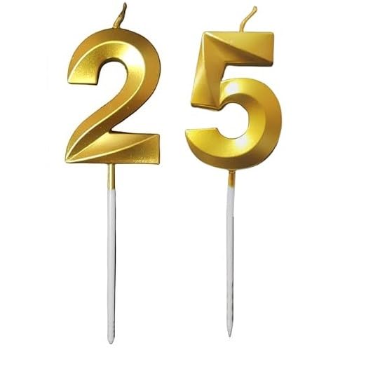 Image of ToyUniverse Number 25 Gold Candle | Twenty Five Metallic Candle for Twenty Fifth Birthday,Anniversary, Surprise Party Cake Decoration (Pack of 2,Number 25)