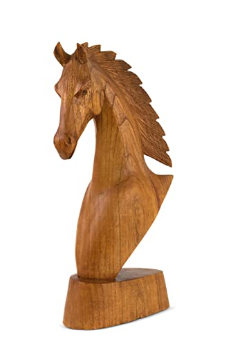 Estatua de Cabeza de Caballo Tallada en Madera 8" miniatura 2
