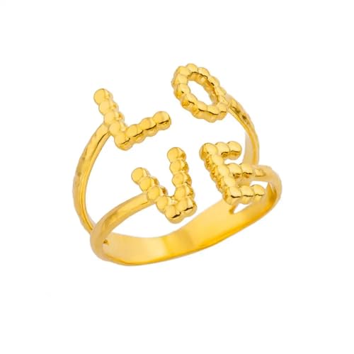 Bague amour double lettre en argent ajustable pour couple élégant