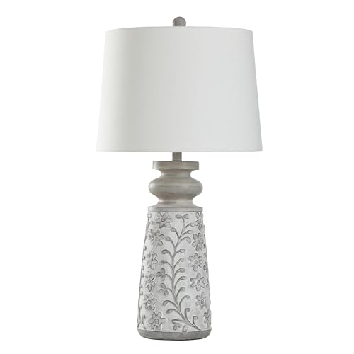 Style Craft Isaac - Traditional Table Lamp - Greyson & Rubbed White - Off-White Shade