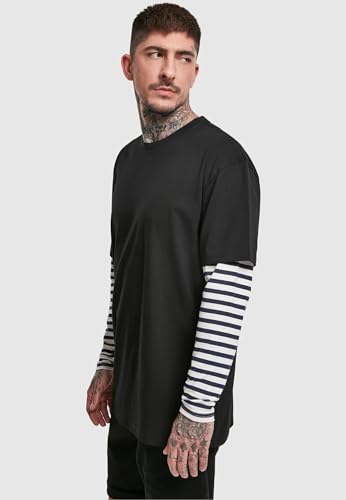 Urban Classics Oversized Double Layer Striped LS Hombre Camiseta Manga Larga Negro-Blanco M
