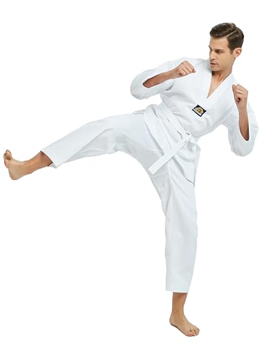 Image of TopTie V-Neck Taekwondo Uniform for Kids Adults, TKD Dobok Uniform Martial Arts Uniform with Belt