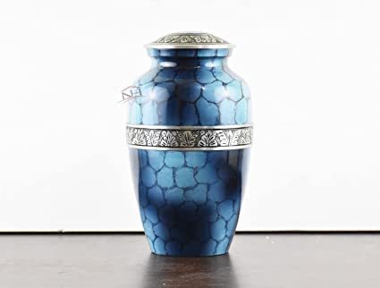 ANAS CRAFTS Beautifully Urn Box, Handcrafted Large Urn for Human Ashes Adult, Aluminium Handcrafted Urn Box (Blue)