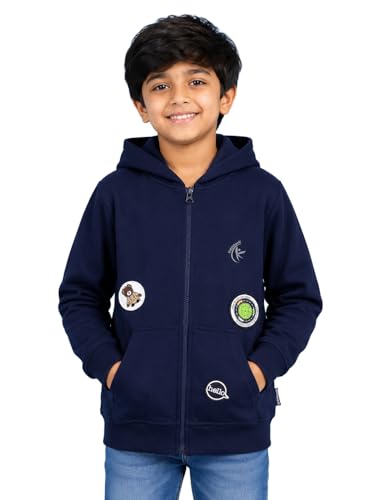 Image of Unisex Kids Solid Full Sleeve Zip Front Open Hooded Sweatshirt