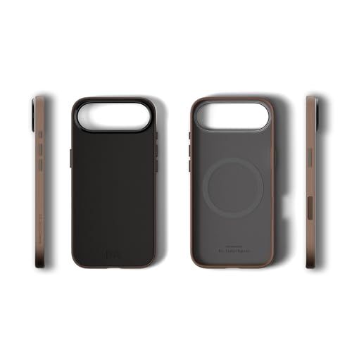 Image of DailyObjects Leatherite Case for iPhone Air Compatible with MagSafe Wireless Charging | Black-Beige Hybrid Magnetic Back Cover