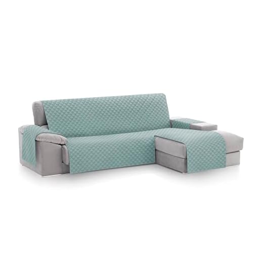 textil-home Funda Cubre Sofá Chaise Longue Malu, Protector para Sofás Acolchado Brazo Derecho. Tamaño -240cm. Color Aguamarina (Visto DE Frente)
