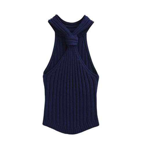 Débardeur ajusté col licou en tricot côtelé torsadé confortable et flexible