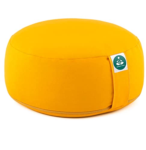 Present Mind Coussin de Méditation Rond - Coussin Yoga Haut - Coussin Méditation 100% Naturel - Zafu - Fabriqué dans l’UE - Housse Lavable - Couleur : Jaune Miel - Hauteur : 16 cm