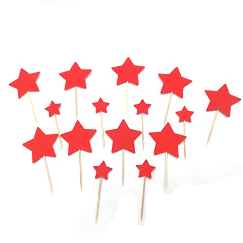 Twinkle Twinkle Little Star Cupcake Toppers Glitter Mini Birthday Cake Snack Decorations Picks Suppliers Party Accessories For Wedding Baby Shower 40Pc (Red) #TOP2