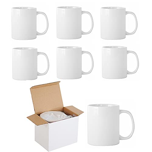 wowsubli Sublimation Mugs Blank 11 oz Plain White Coffee Mug with Gift Boxes, Double ORCA Coated Ceramic Mugs for Sublimation Printing Heat Press (6pcs)