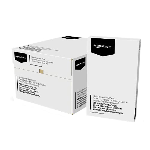 Image of Amazon Basics Multipurpose Copy Printer Paper, 20 lb, 8.5 x 14 Inches, 10 Reams (5,000 Sheets), 92 Bright, White