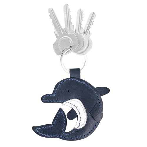 Porte-clés dauphin en cuir fait main, un accessoire marin haut de gamme et durable