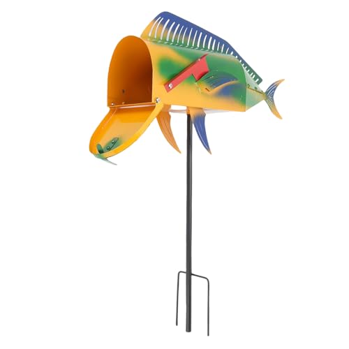 Diydeg Largemouth Fish Mailbox Fish Shape Iron Post Box Large Metal Mail Box Large Capacity Mailboxes Fishing Lure Mailbox with Mounting Hardware for Outside of Residential Home