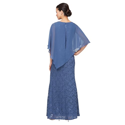 Image of S.L. Fashions Women's Long Sequin Lace Beaded Capelet Overlay Mother of The Bride Dress, Formal Evening Gown