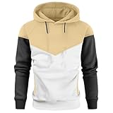 HUBGFEQ Fall Winter Men's Patchwork Hoodie Outdoor Sportswear Street Top Fleece Thermal Hooded Sweatshirt-Beige-L