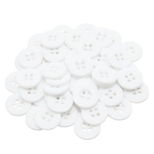 Lilaly 50PCS 3/4 Inch (20mm) White Round 4-Hole Resin Buttons for Sewing — Flatback Craft Buttons for Clothes, Shirt, Coat, Jacket, Pants, Uniform, DIY Projects — 18 Colors Available