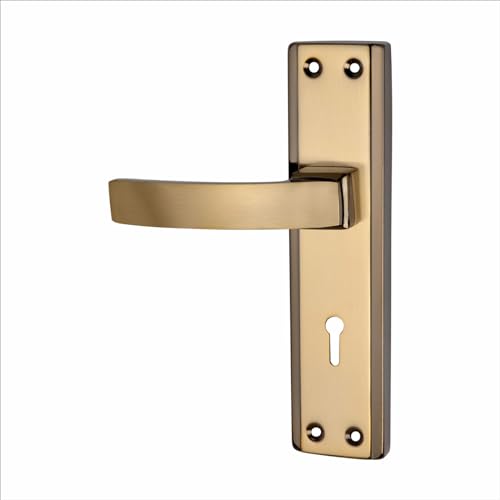 Image of Milton Mortise Lock Set with Door Handle, Black Gold Finish, 7 Inch, Model MHI-RX-03, Complete Set with Keys and Screws