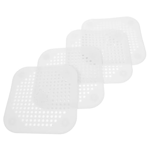 HEALEEP Tapas de Silicona para Desagüe de Suelo Cuadradas, 4 Piezas en Color Claro, Cubiertas Antidesbordamiento para Fregadero y Baño, Colector de Pelos, Accesorio Práctico para Cocina