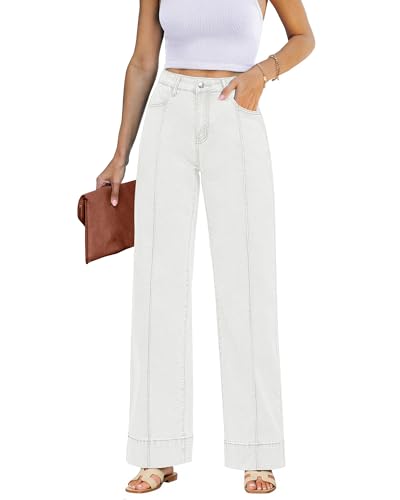 luvamia Trouser Jeans for Women Womens White Jeans Stretchy Women's Trousers Casual Outfits for Women Trousers High Waisted Straight Leg Size Large Size 12 14
