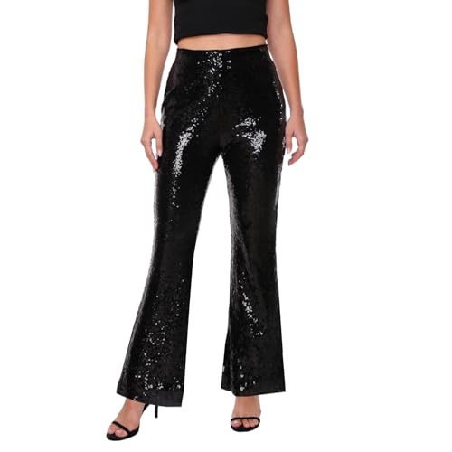 Women’s Sequin Pants Glitter Bell Bottoms Casual High Waist Wide Leg Flare Trousers Party Disco Clubwear