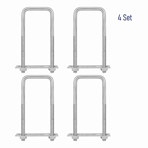 Image of 4 Sets 304 Stainless Steel Square U-Bolts 0.98 inch(25mm) Inner Width, 2.95 inch(75mm) Length Stainless M8 with Nuts, Frame Plate, Accessories for Automobiles Trailer, Boat Trailer Industrial Parts