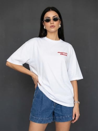Image of JUNEBERRY Women's Oversized Graphic T-Shirt Retro Floral & Vintage Aesthetic Print, Loose Fit Casual Streetwear Tee, Trendy Baggy Style, (Sizes S-2XL)