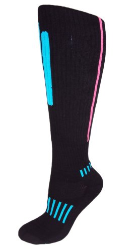 Black with Cyan and Pink APeX Fitness Knee-High Socks2